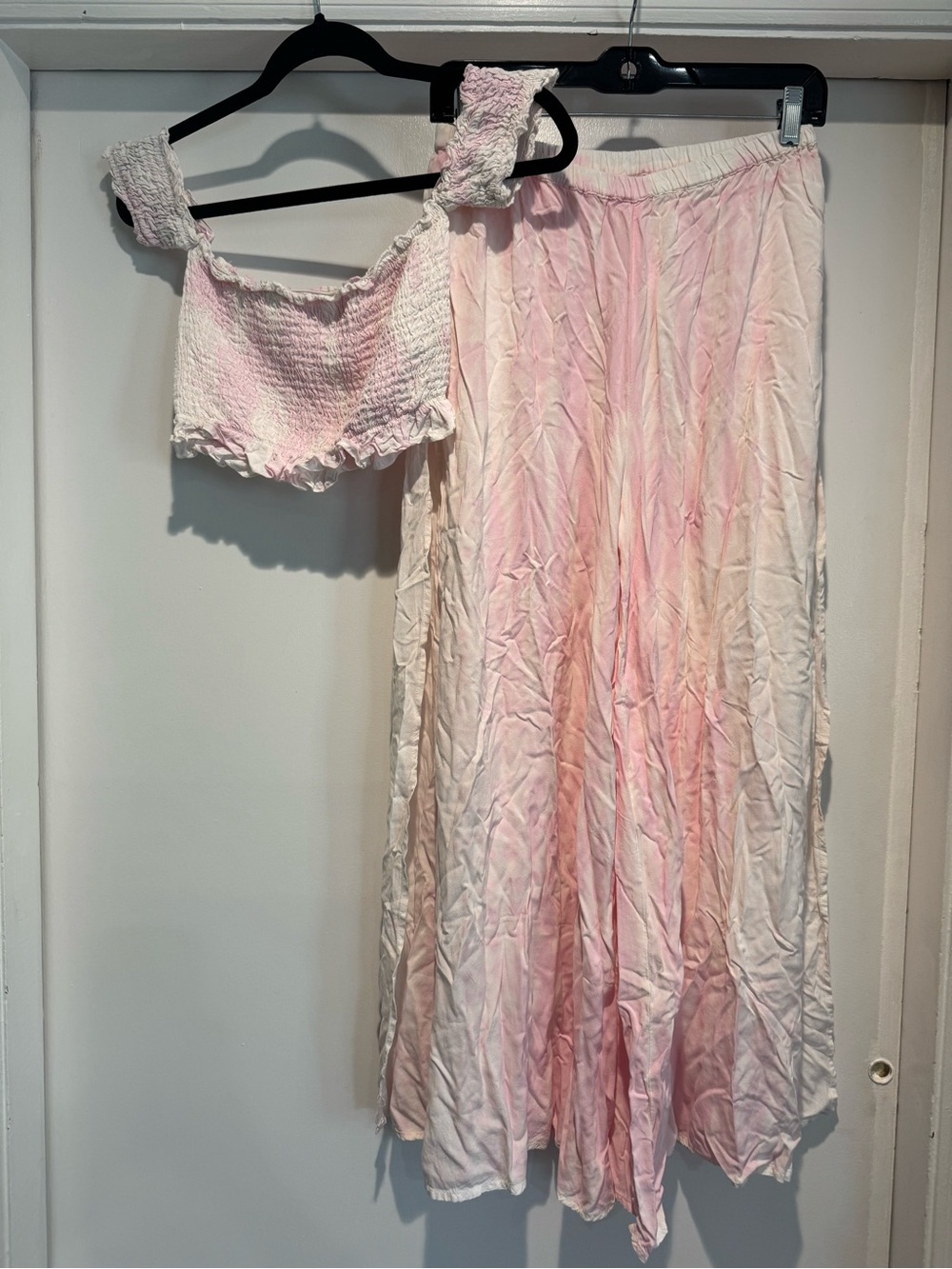 Kiwi + Punch Tie Dye Set Wide Leg slit Pants Smock crop Top Size medium pink